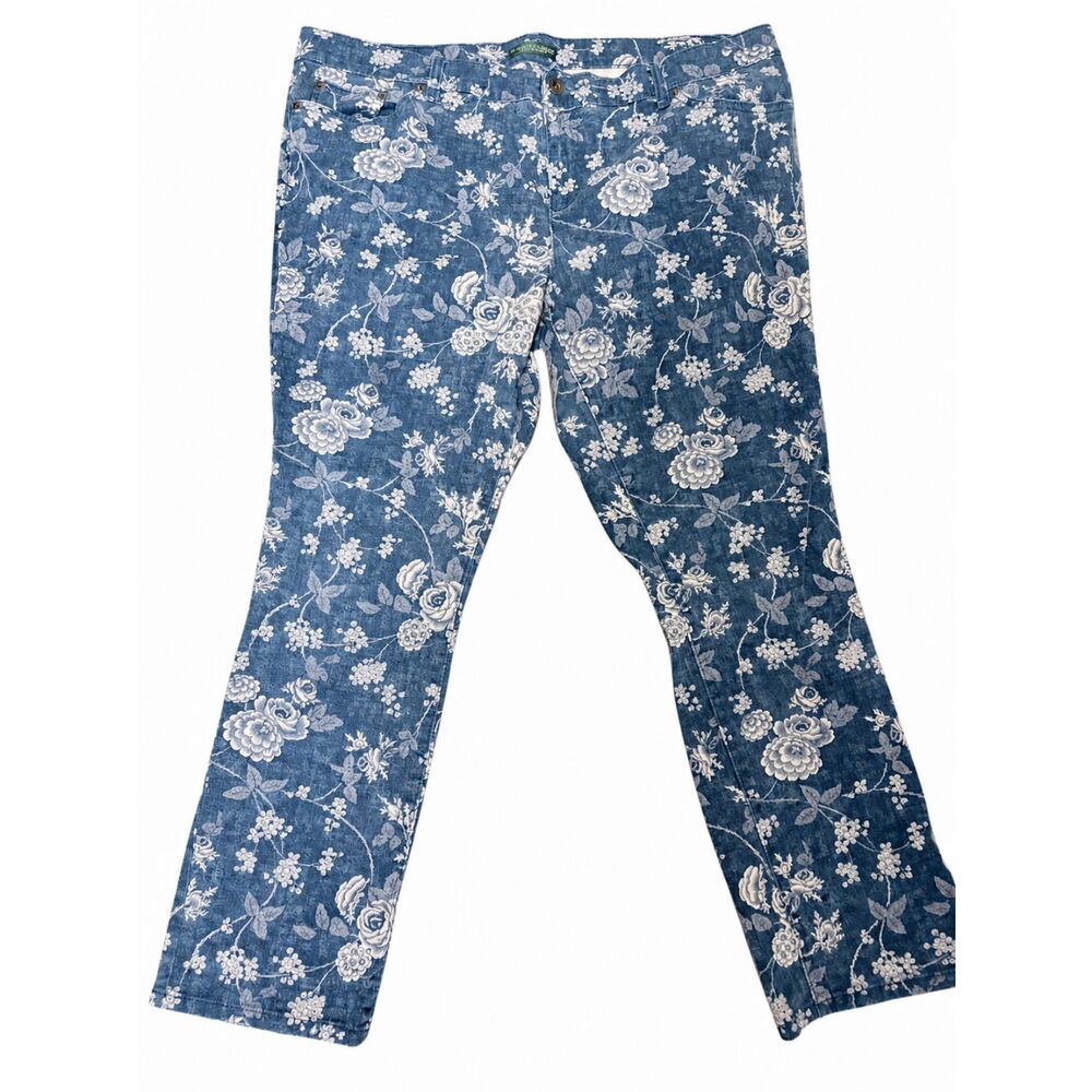 Ralph Lauren Jeans Co Jeans 18 Blue Floral Straight Leg Cottagecore Denim Pants